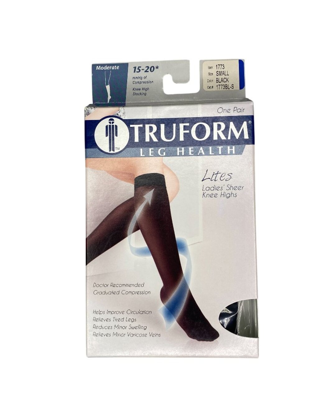 TRUFORM Leg Health Lites Ladies Sheer Knee Highs Moderate 15-20* mmHg BLACK
